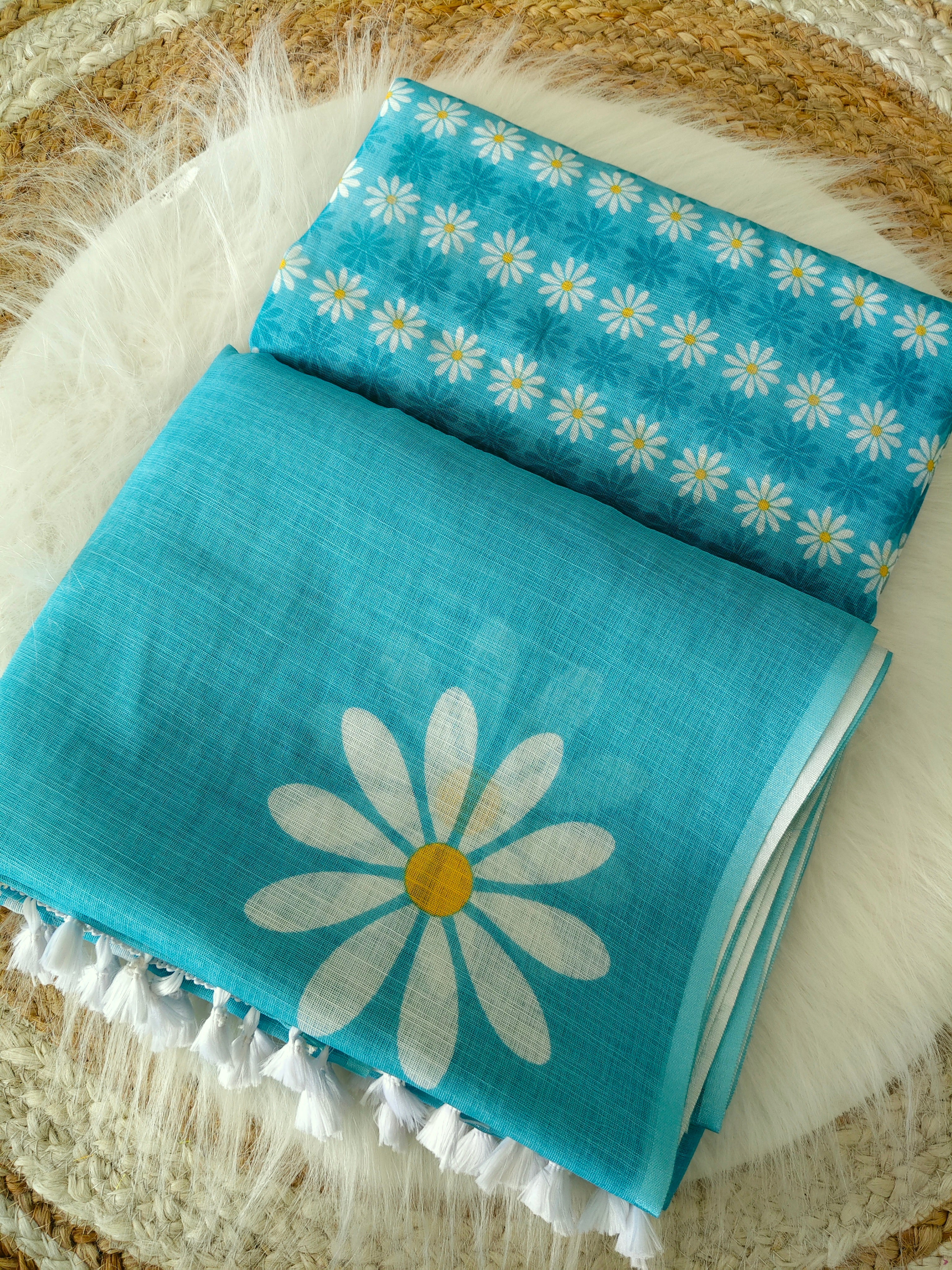 sky linen  flower saree