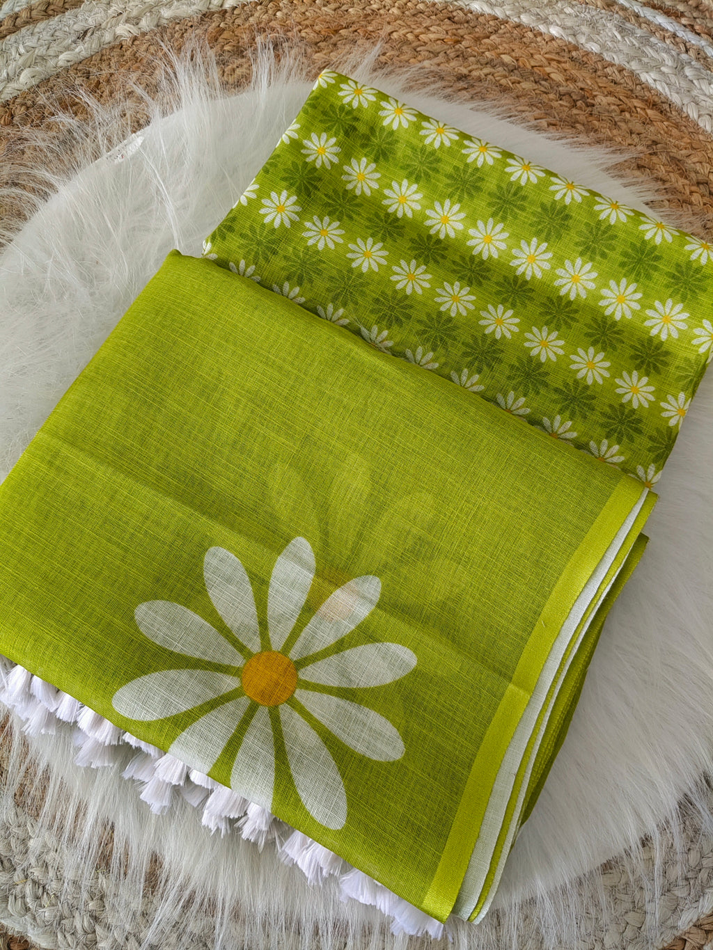 neon linen  flower saree