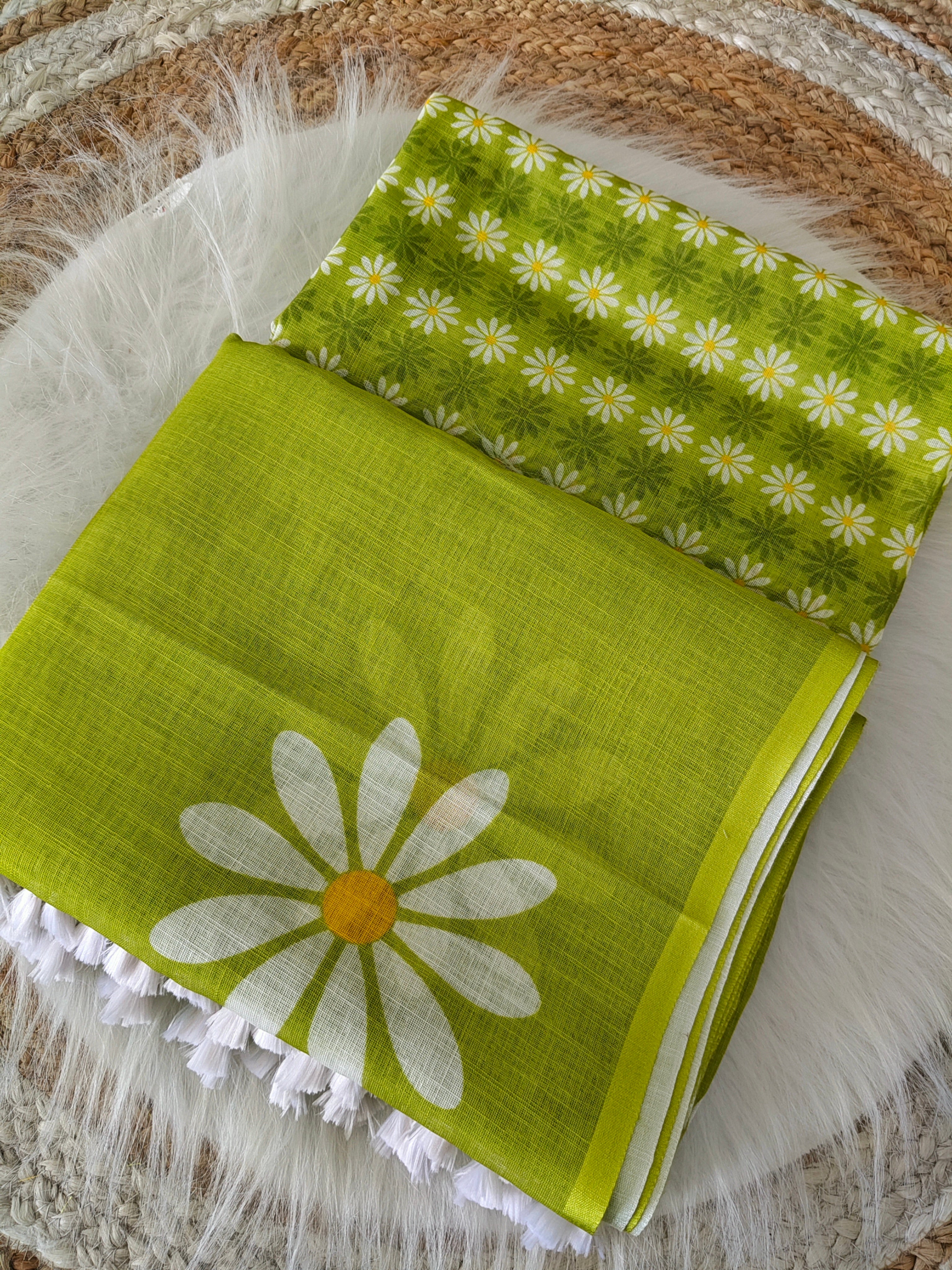 neon linen  flower saree