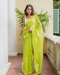neon linen  flower saree