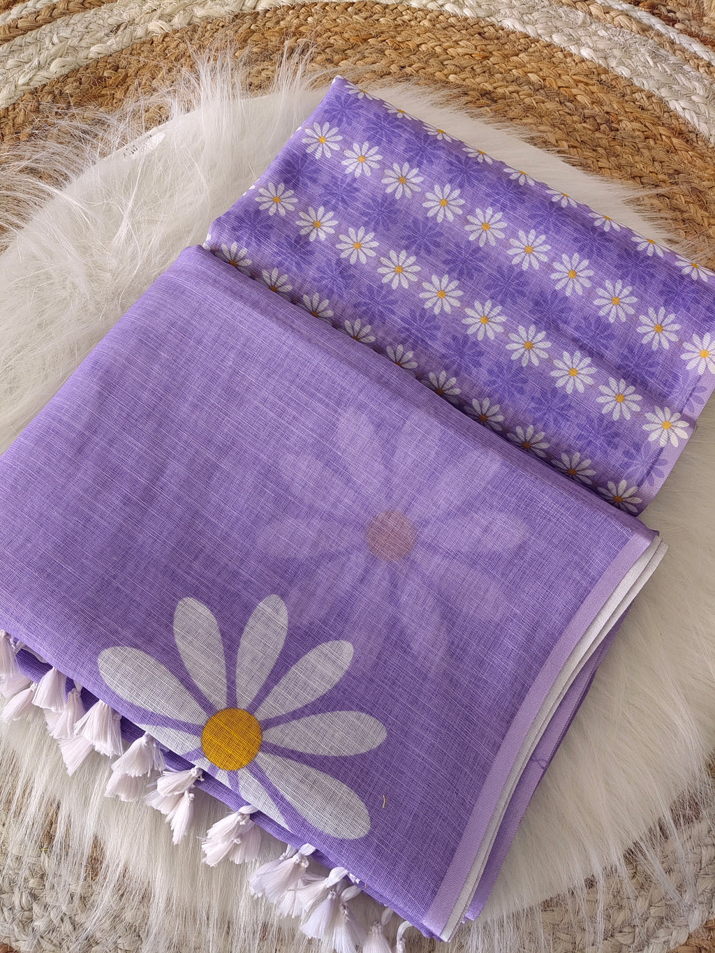 lavender linen  flower saree