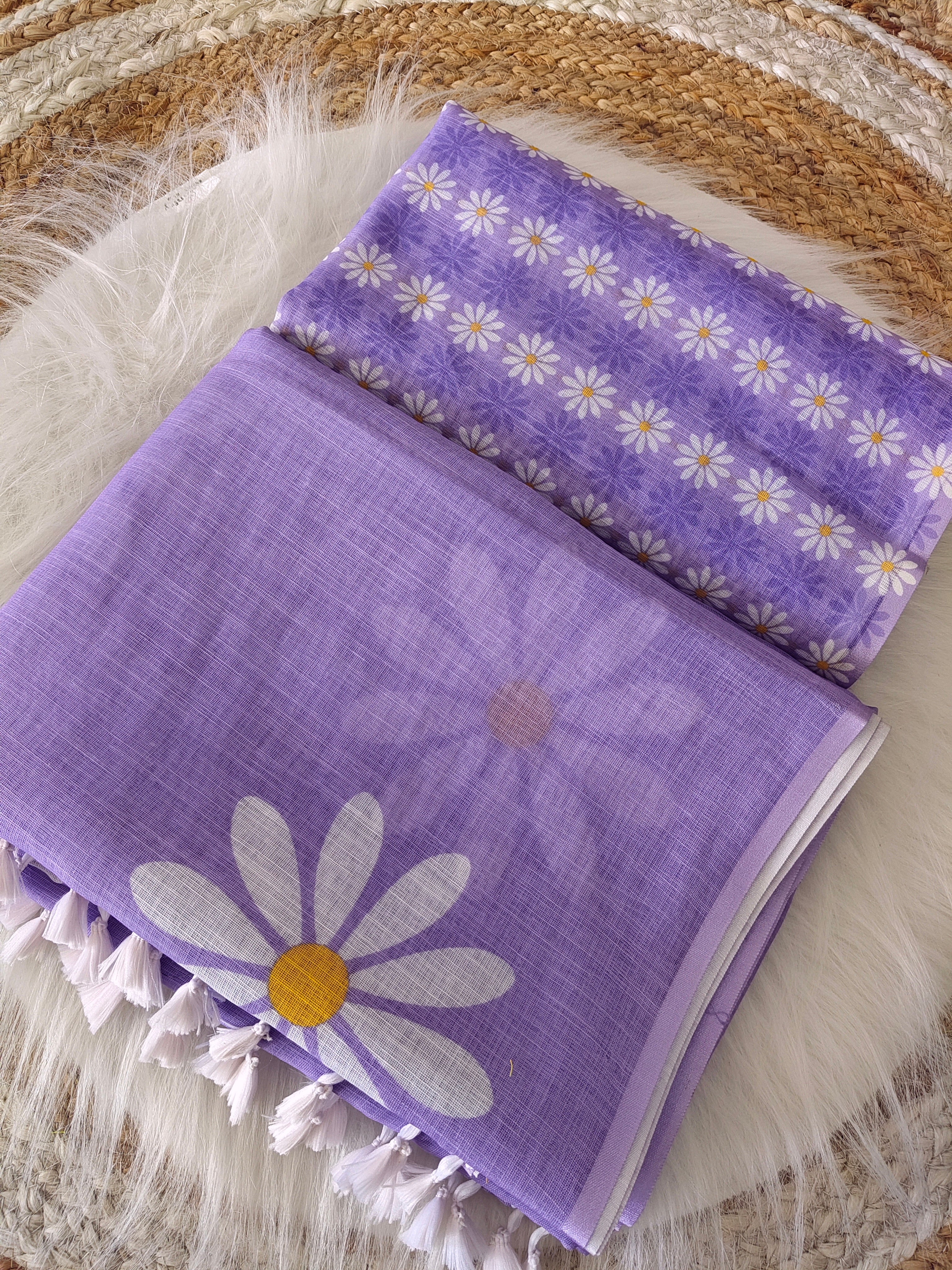 lavender linen  flower saree