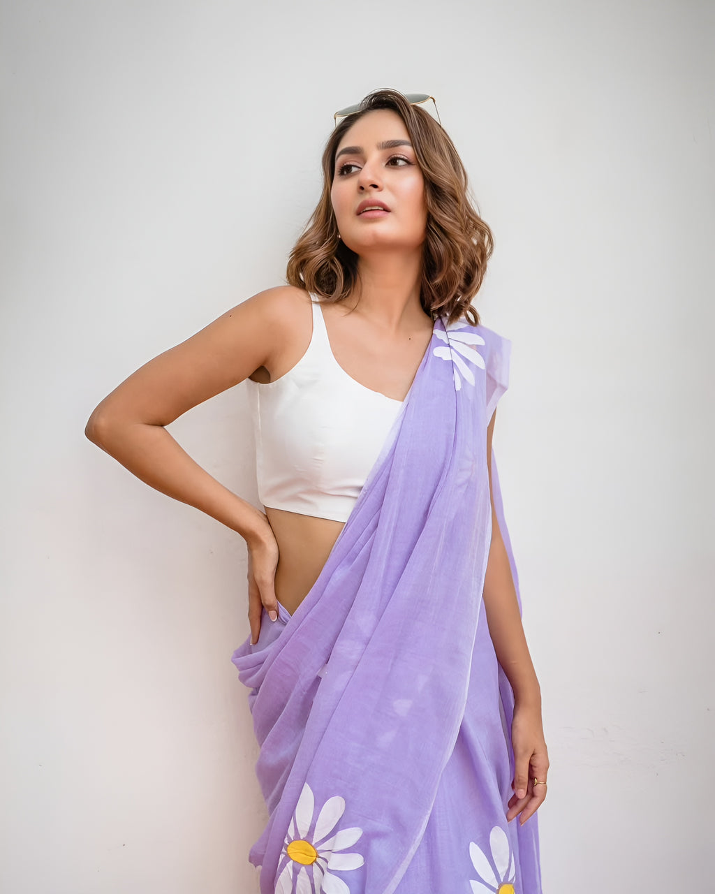 lavender linen  flower saree