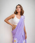 lavender linen  flower saree