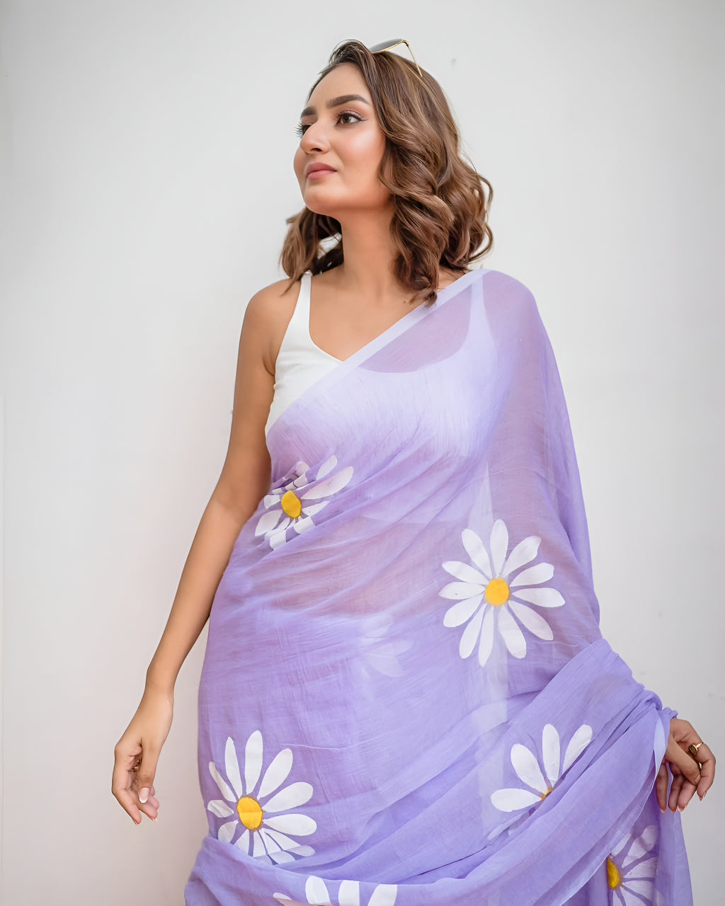lavender linen  flower saree