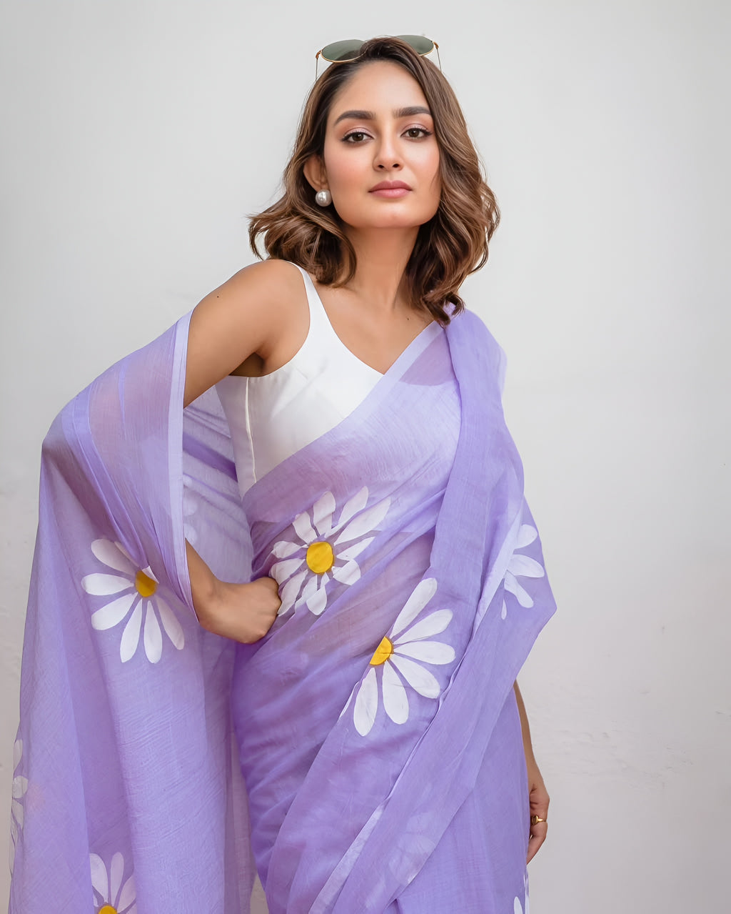 lavender linen  flower saree