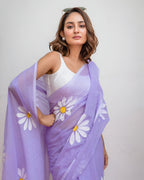 lavender linen  flower saree