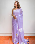 lavender linen  flower saree