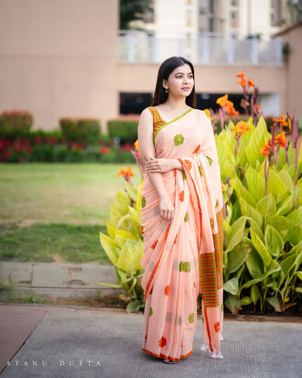 linen printed saree
