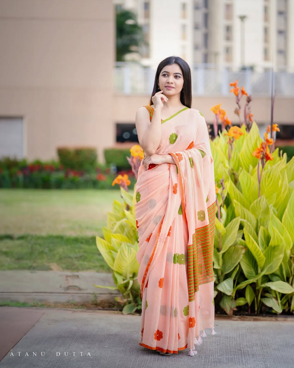linen printed saree