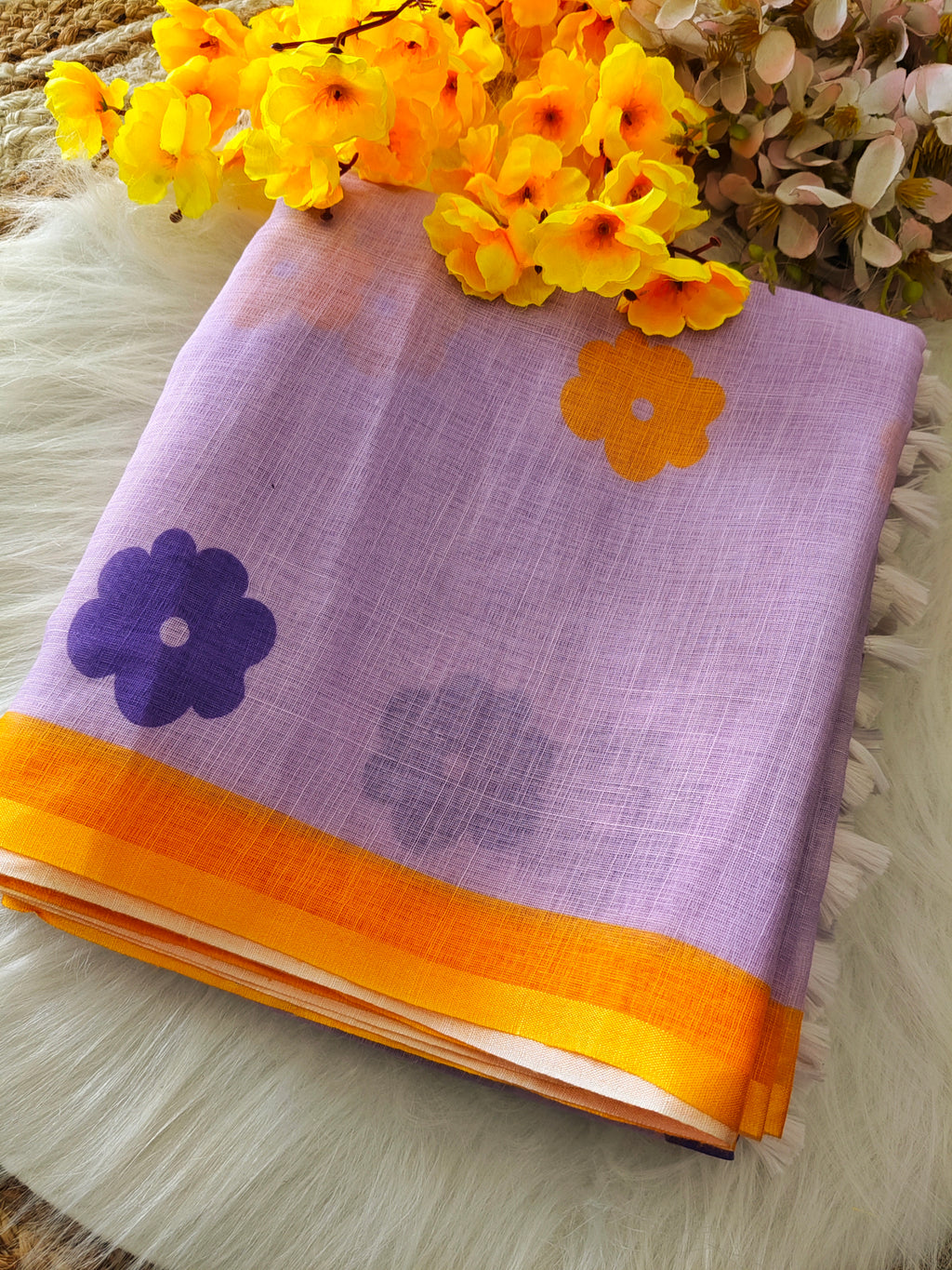 linen printed saree
