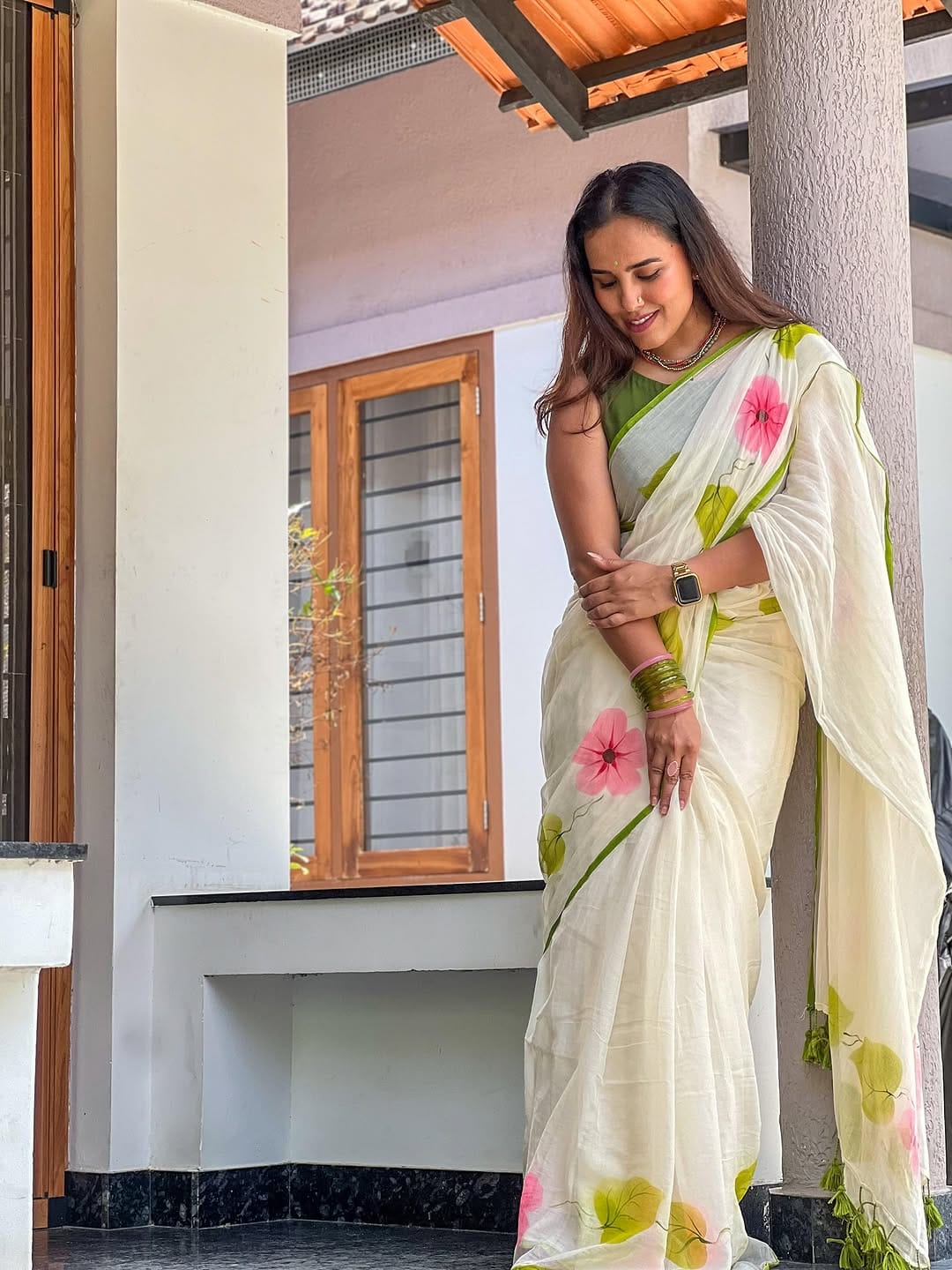 linen printed saree