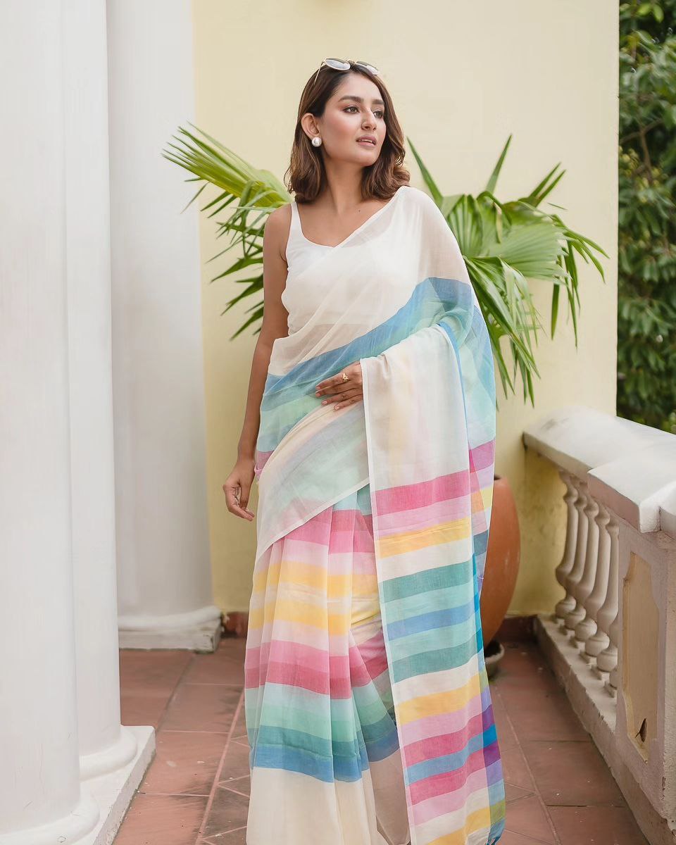 linen printed saree