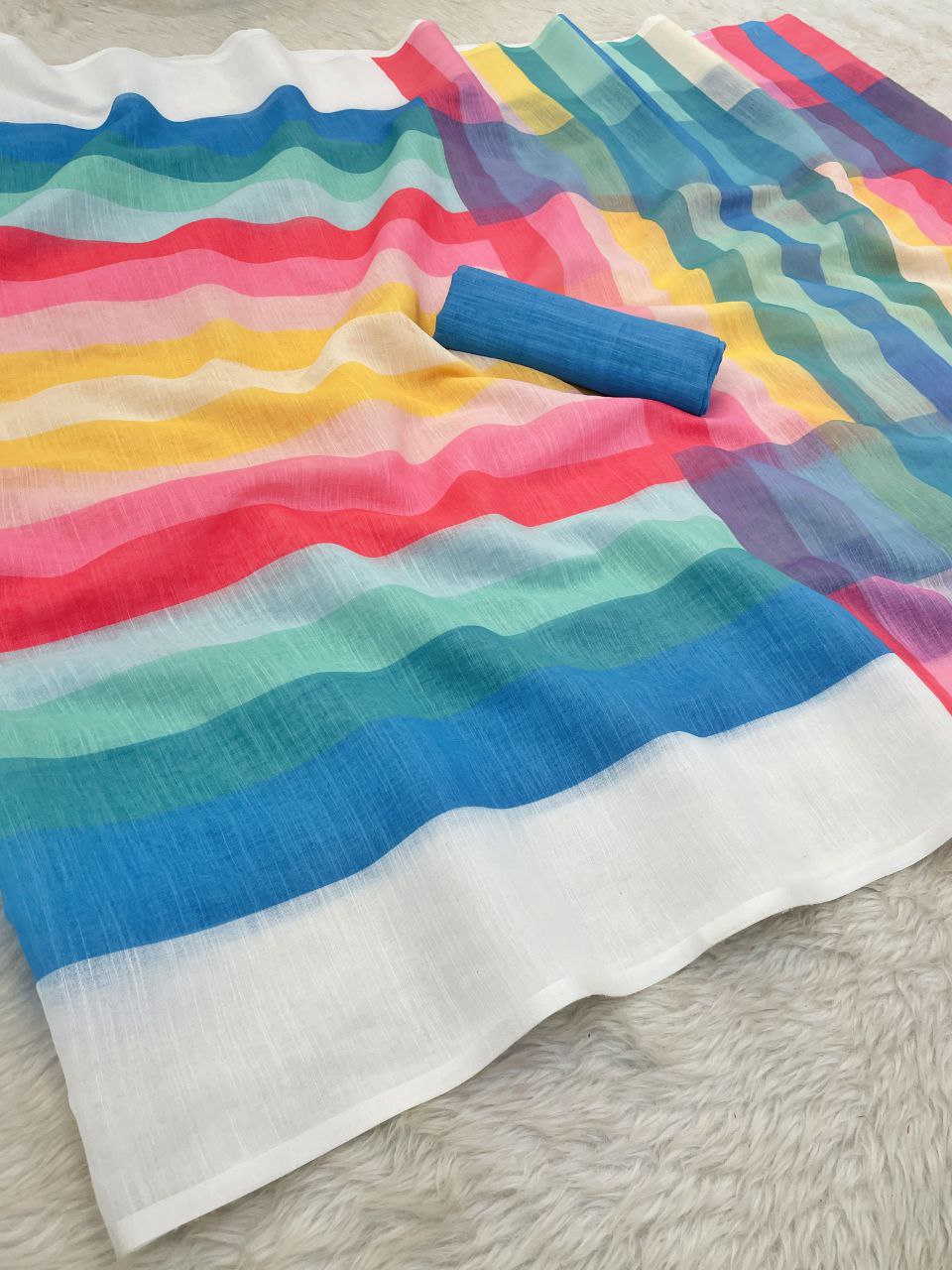 linen printed saree