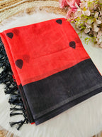 blackand red linen printed saree