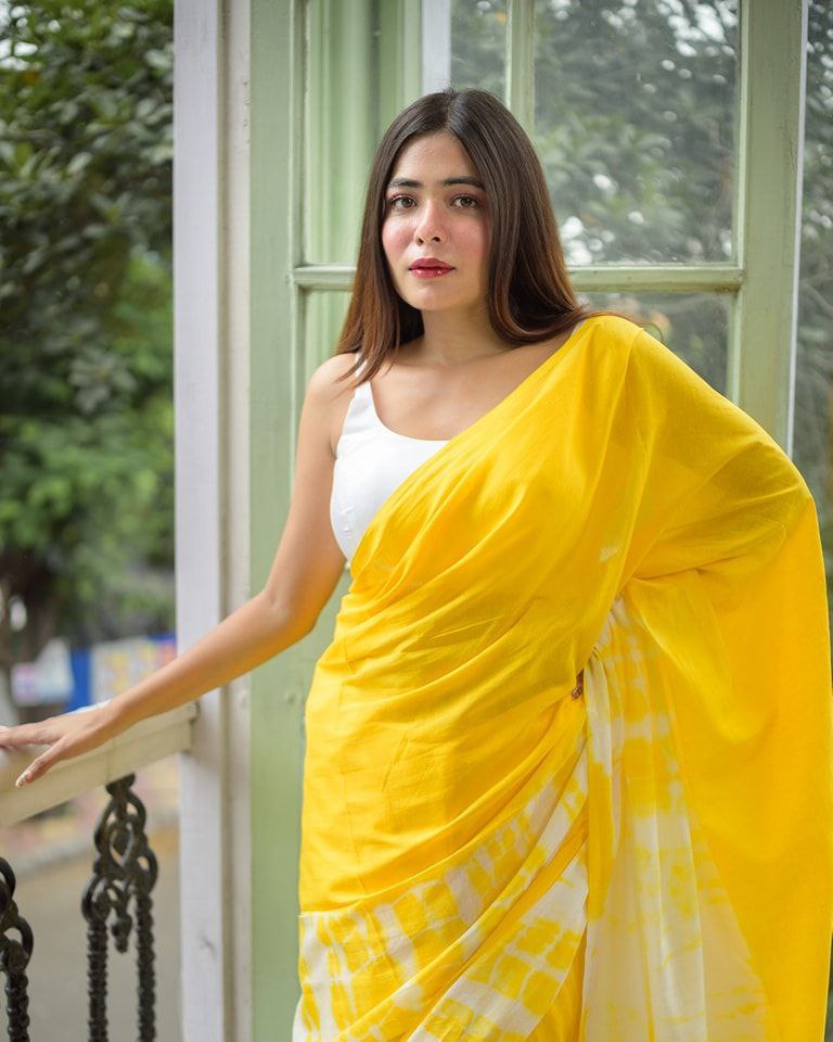 Premium Linen Color Printed Saree with Handmade Zalar | Ultra HD Ink Print | 6.30 Meter with Blouse Piece