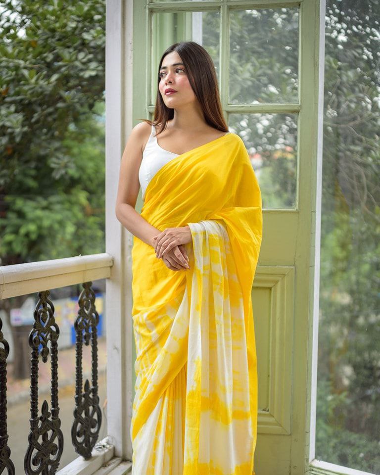 Premium Linen Color Printed Saree with Handmade Zalar | Ultra HD Ink Print | 6.30 Meter with Blouse Piece