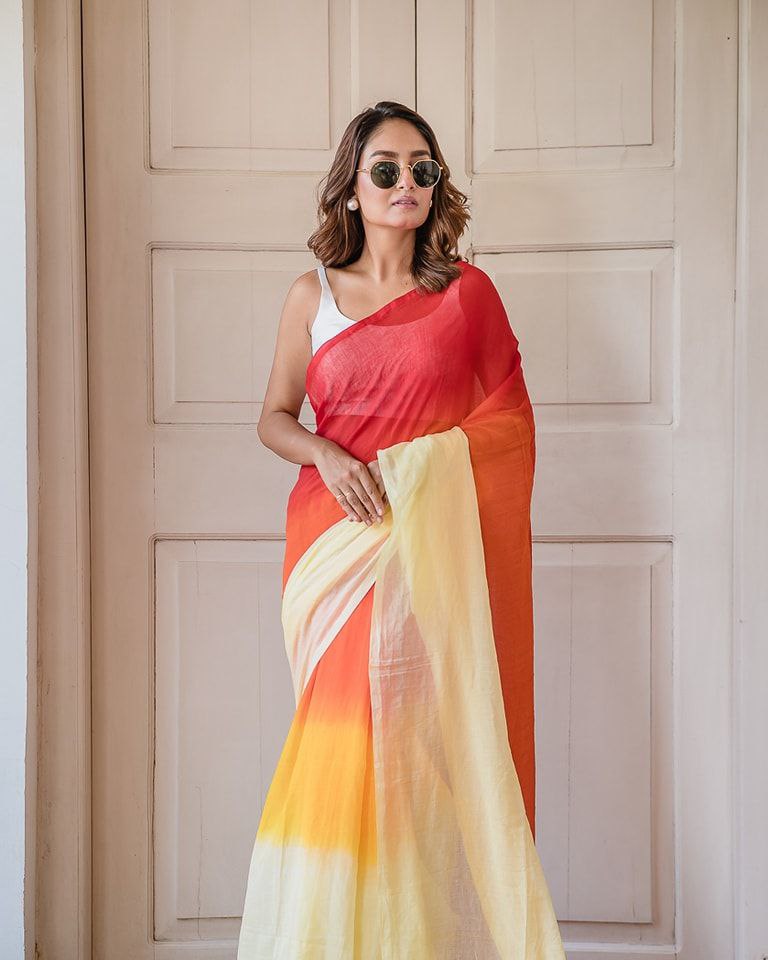 Premium Linen Ombre Saree with Handmade Zalar | Ultra HD Ink Print | 6.30 Meter with Blouse Piece