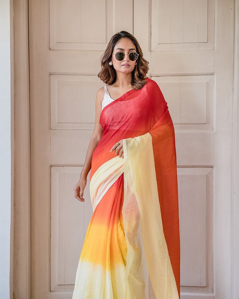 Premium Linen Ombre Saree with Handmade Zalar | Ultra HD Ink Print | 6.30 Meter with Blouse Piece