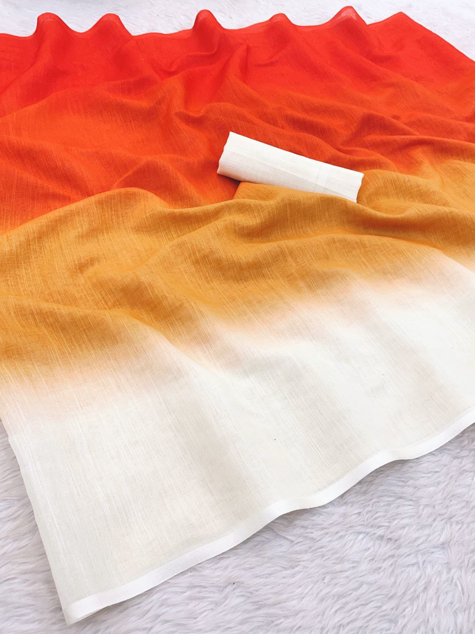 Premium Linen Ombre Saree with Handmade Zalar | Ultra HD Ink Print | 6.30 Meter with Blouse Piece
