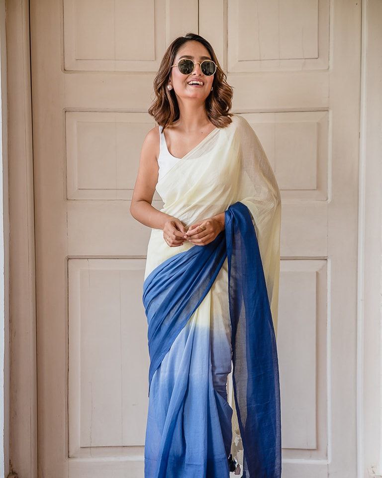 Premium Linen Ombre Saree with Handmade Zalar | Ultra HD Ink Print | 6.30 Meter with Blouse Piece