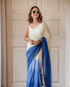 Premium Linen Ombre Saree with Handmade Zalar | Ultra HD Ink Print | 6.30 Meter with Blouse Piece