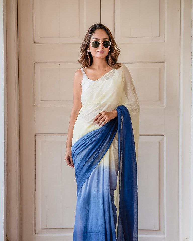 Premium Linen Ombre Saree with Handmade Zalar | Ultra HD Ink Print | 6.30 Meter with Blouse Piece