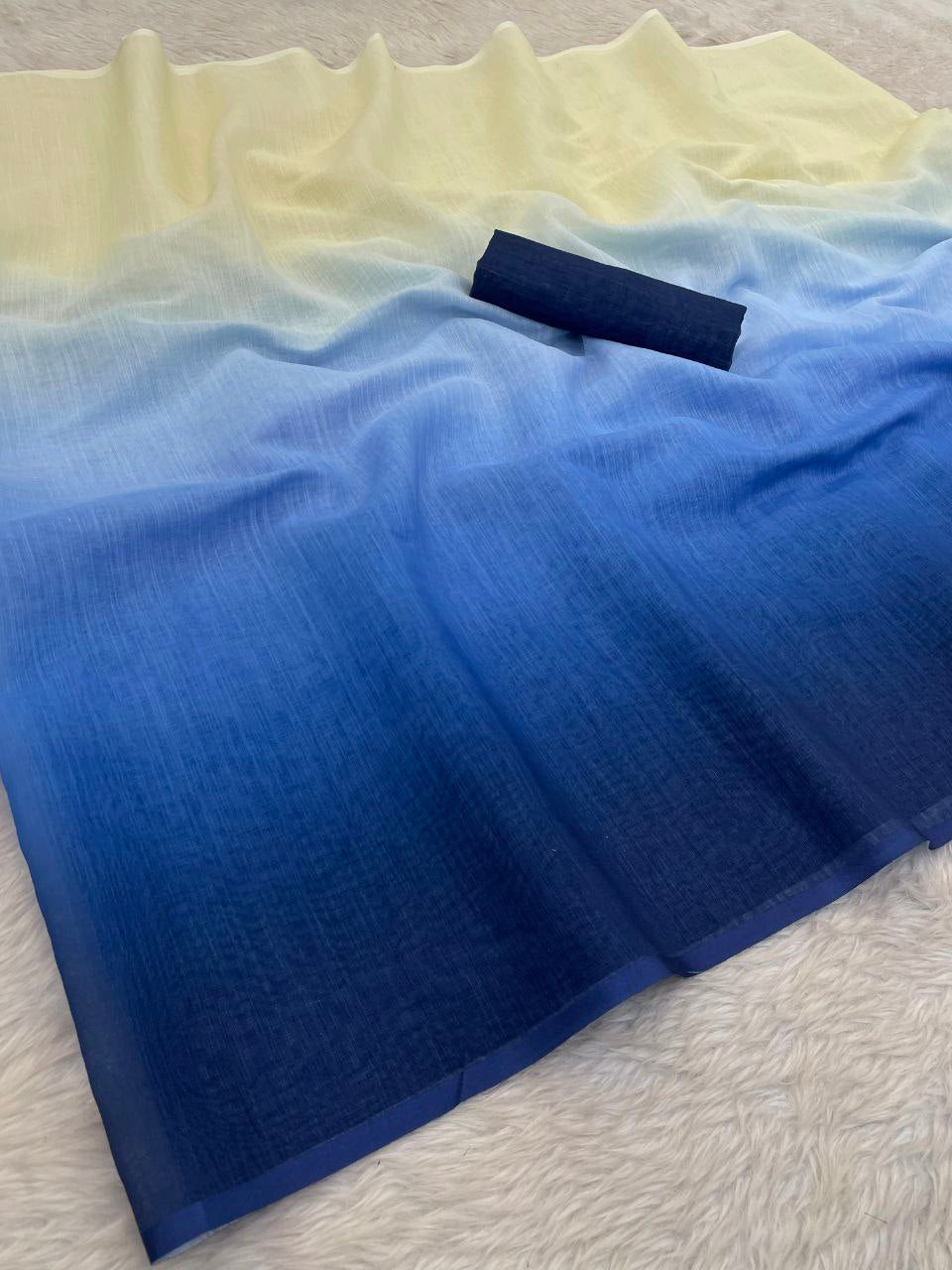 Premium Linen Ombre Saree with Handmade Zalar | Ultra HD Ink Print | 6.30 Meter with Blouse Piece