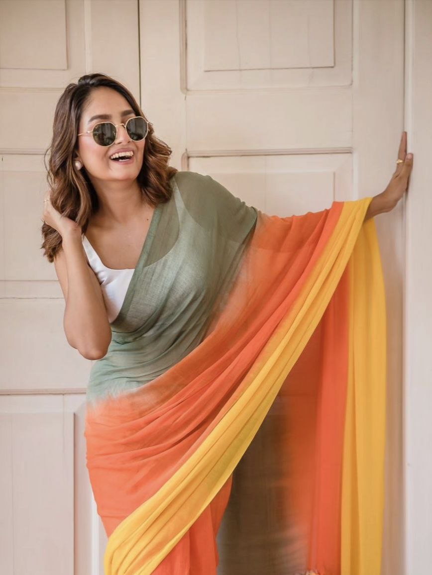 Premium Linen Ombre Saree with Handmade Zalar | Ultra HD Ink Print | 6.30 Meter with Blouse Piece