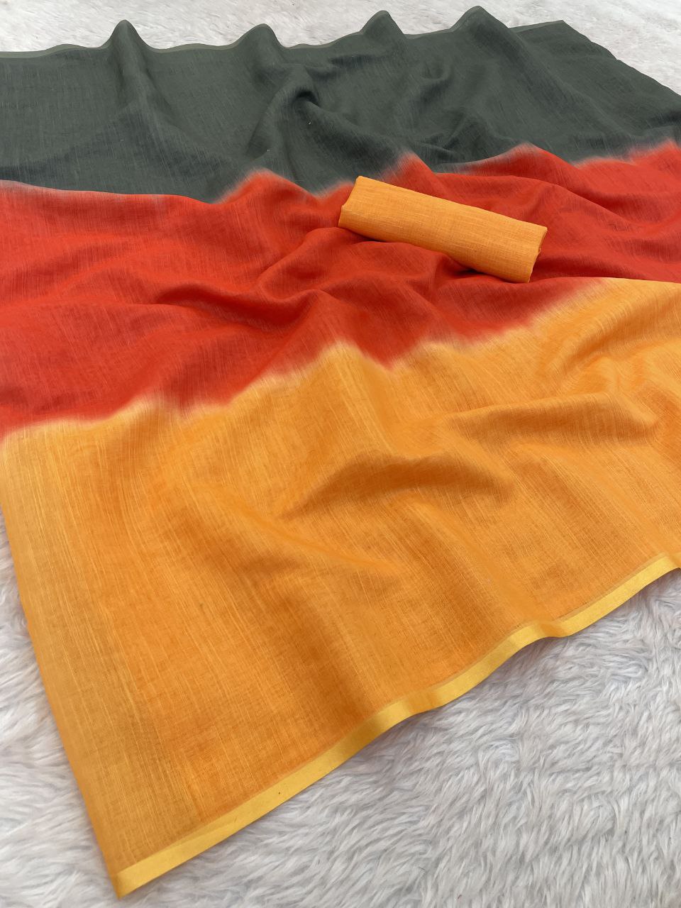 Premium Linen Ombre Saree with Handmade Zalar | Ultra HD Ink Print | 6.30 Meter with Blouse Piece