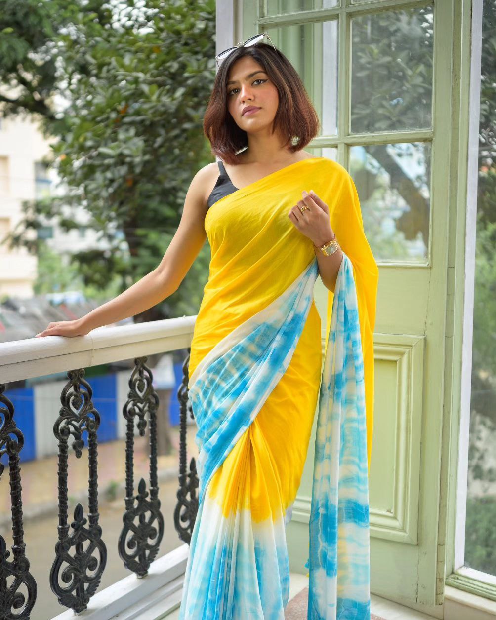 Premium Linen Color Printed Saree with Handmade Zalar | Ultra HD Ink Print | 6.30 Meter with Blouse Piece
