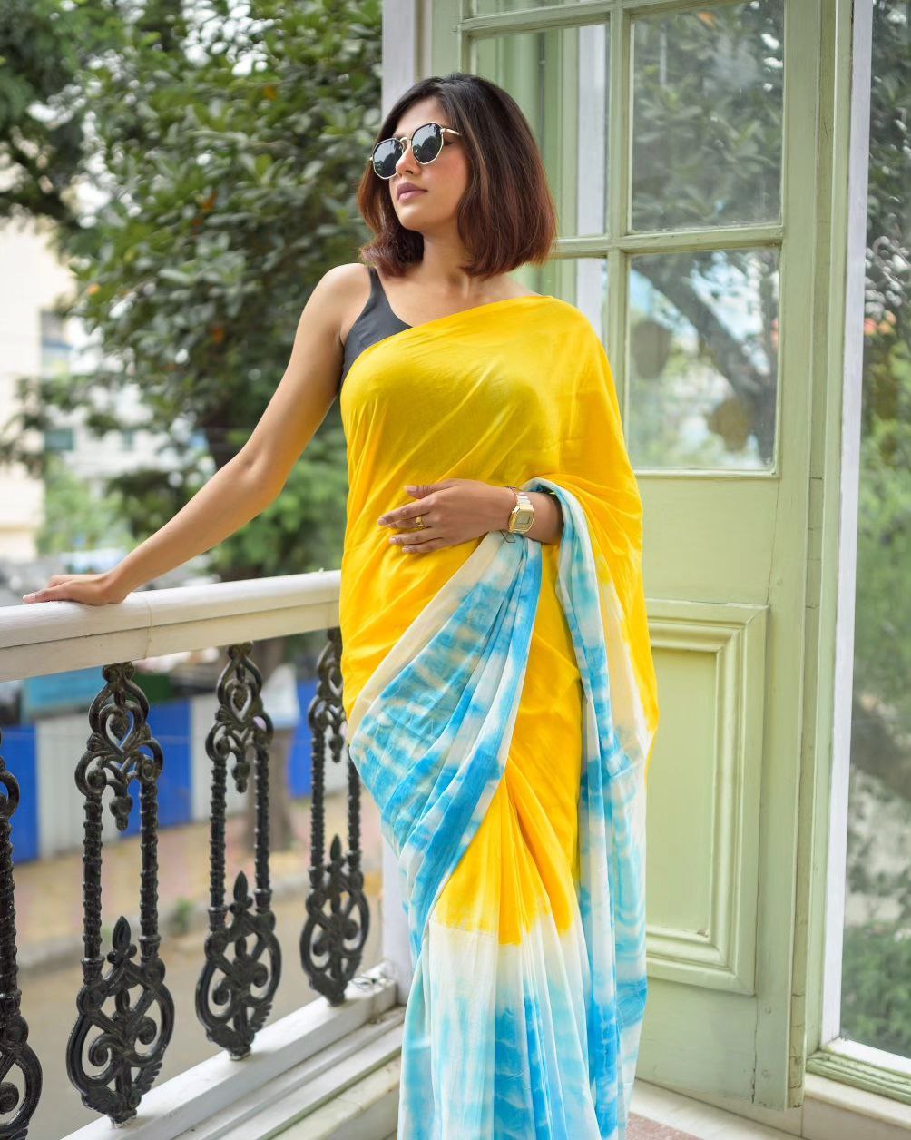 Premium Linen Color Printed Saree with Handmade Zalar | Ultra HD Ink Print | 6.30 Meter with Blouse Piece