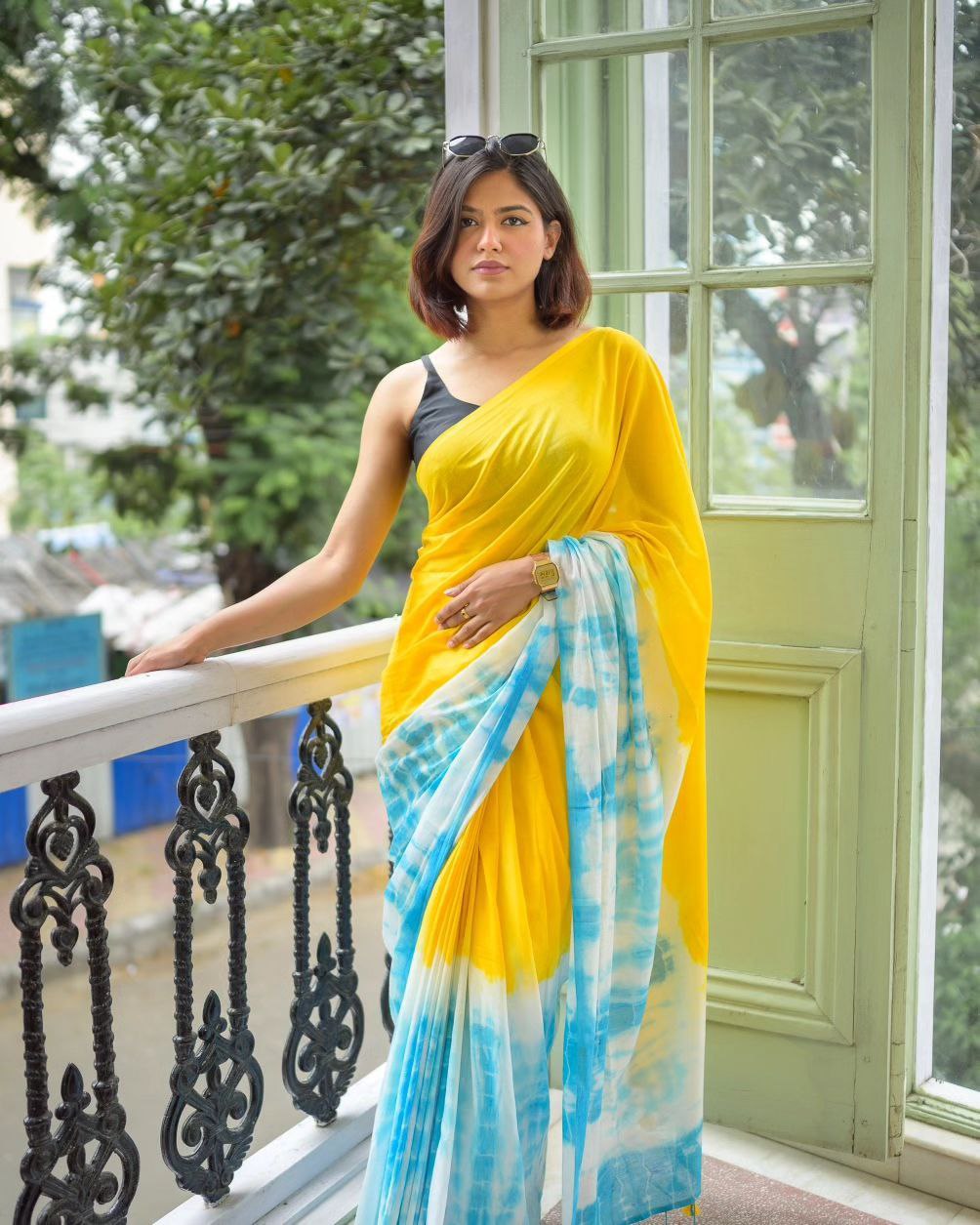Premium Linen Color Printed Saree with Handmade Zalar | Ultra HD Ink Print | 6.30 Meter with Blouse Piece