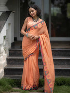 Elegant Handblock Border Linen Saree