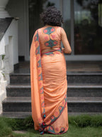 Elegant Handblock Border Linen Saree