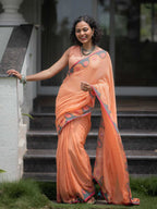 Elegant Handblock Border Linen Saree