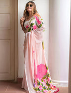 Tropical Flamingo Linen Saree