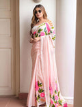 Tropical Flamingo Linen Saree