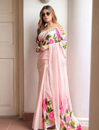 Tropical Flamingo Linen Saree