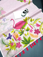 Tropical Flamingo Linen Saree