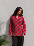 Red Teapot Print Cotton Kurti for Women