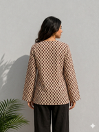 Laddy Luxe Beige Printed Cotton Kurti for Women | Diamond Motif Ethnic Top