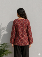 Maroon Printed Cotton Kurti for Women | Elegant Leaf Motif Casual Top
