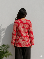 Red Floral Printed Cotton Kurti for Women | Elegant Square Neck Casual Top