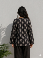 Black Cotton Printed Kurti – Elegant Paisley Design Tunic Top for Women