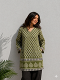 Olive Green Paisley Print Cotton Kurti for Women