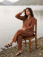 Cinnamon Breeze Co-Ord Set – Brown Straight Fit Kurti & Palazzo