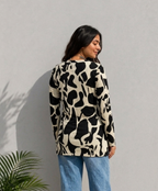 Black & White Abstract Print Full Sleeve Tunic Top