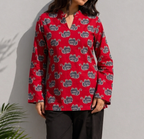 Red Teapot Print Cotton Kurti for Women