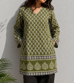 Olive Green Paisley Print Cotton Kurti for Women
